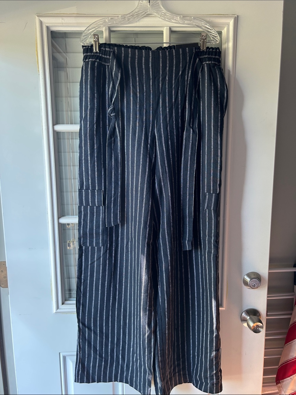 Maurices Black Pinstripe Wide Leg Pants Large Long - Picture 1 of 10